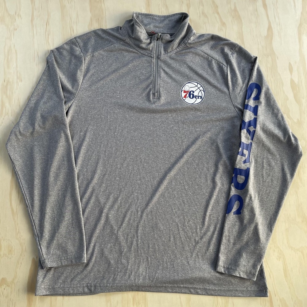 Philadelphia 76ers Shirt Mens XL Gray NBA Basketball Quarter Zip Pullover